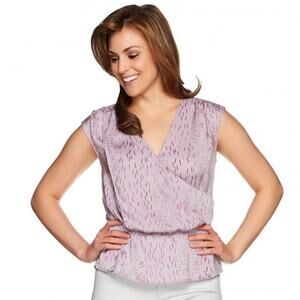 H by Halston Lavender Faux Wrap V-Neck Blouse Top Plus 18W Polyester Sleeveless